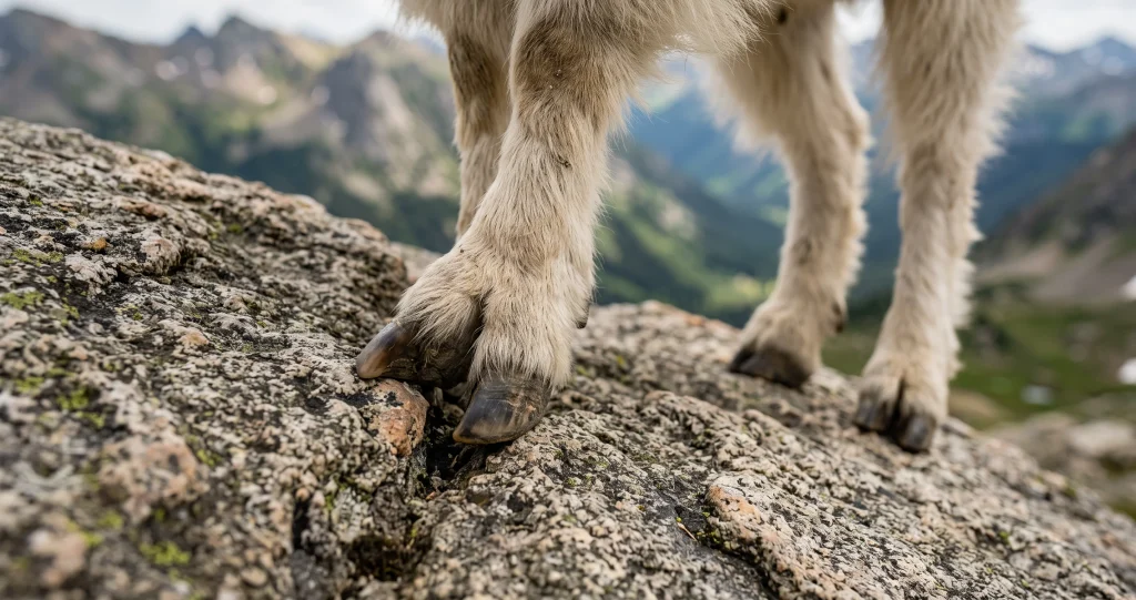 chèvre des montagnes sabots escalade montrant le bord dur et le coussinet souple