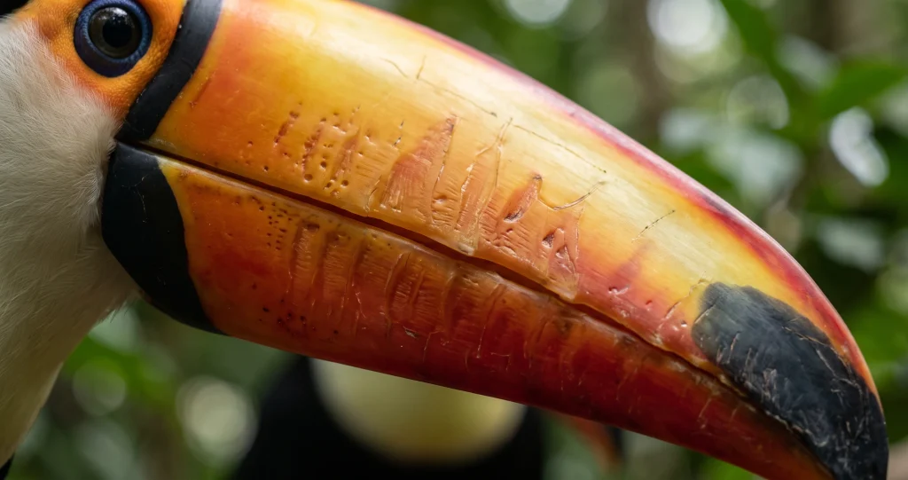 bec toucan léger structure montrant la couche externe de kératine et le réseau osseux trabéculaire interne