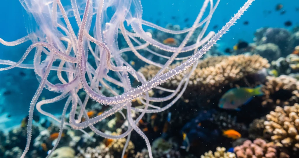 venin méduse-boîte injecté par les nématocystes des tentacules