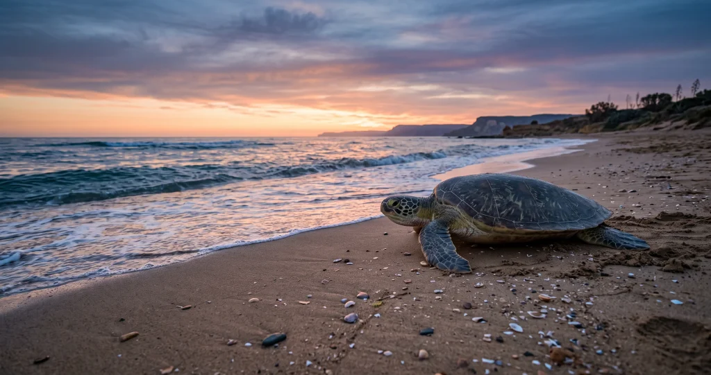 navigation tortues marines illustrant une tortue utilisant le champ magnétique terrestre pendant une migration océanique