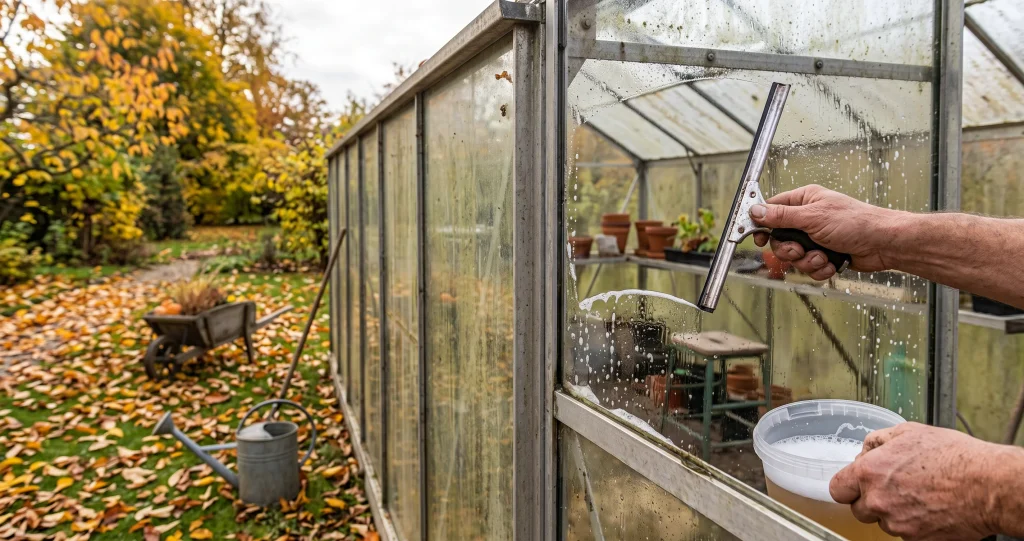 entretenir serre avant hiver nettoyage vitrages étagères structure et protection des plantes