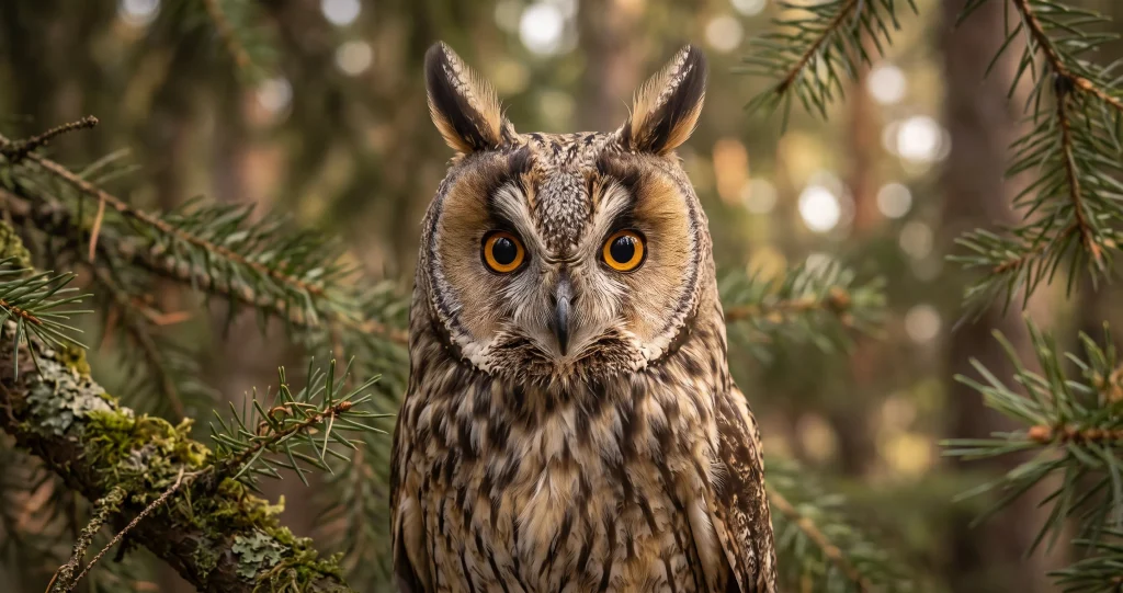 rotation tête hibou moyen-duc montrant plusieurs orientations de la tête jusqu’à environ 270 degrés