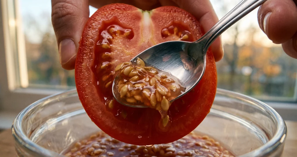 récupérer graines tomates à partir d'une tomate mûre sélectionnée sur un plant sain