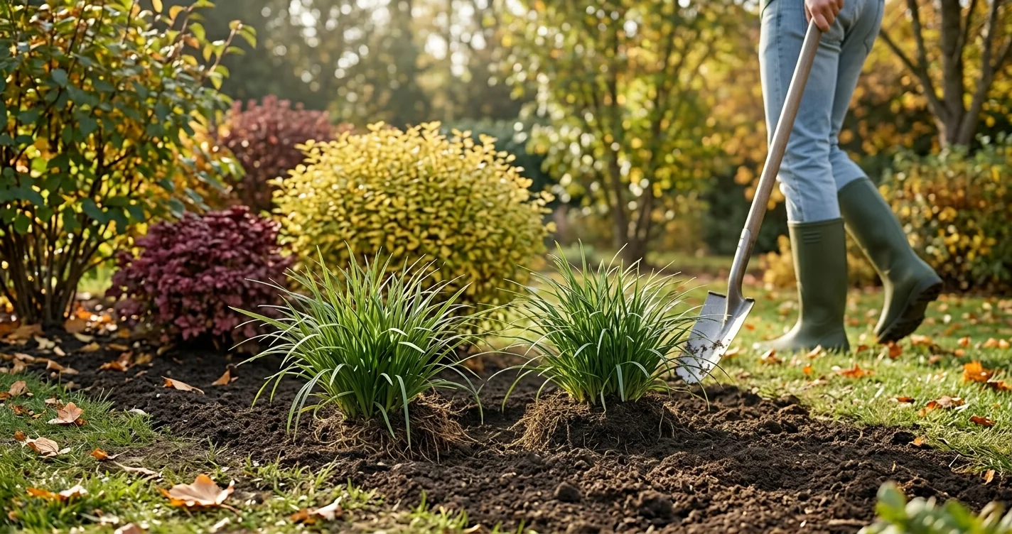 diviser vivaces automne étape par étape dans un massif de jardin