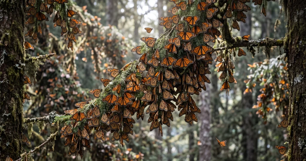 migration papillon monarque montrant les générations successives entre le Mexique, les États-Unis et le Canada