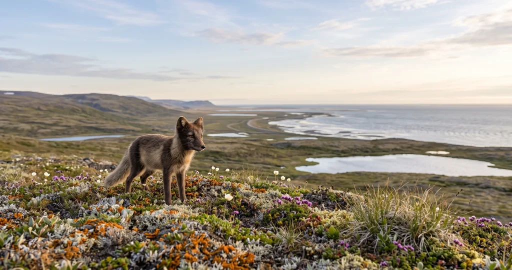  renard arctique fourrure saisonnière montrant le pelage brun d’été et le pelage blanc d’hiver 