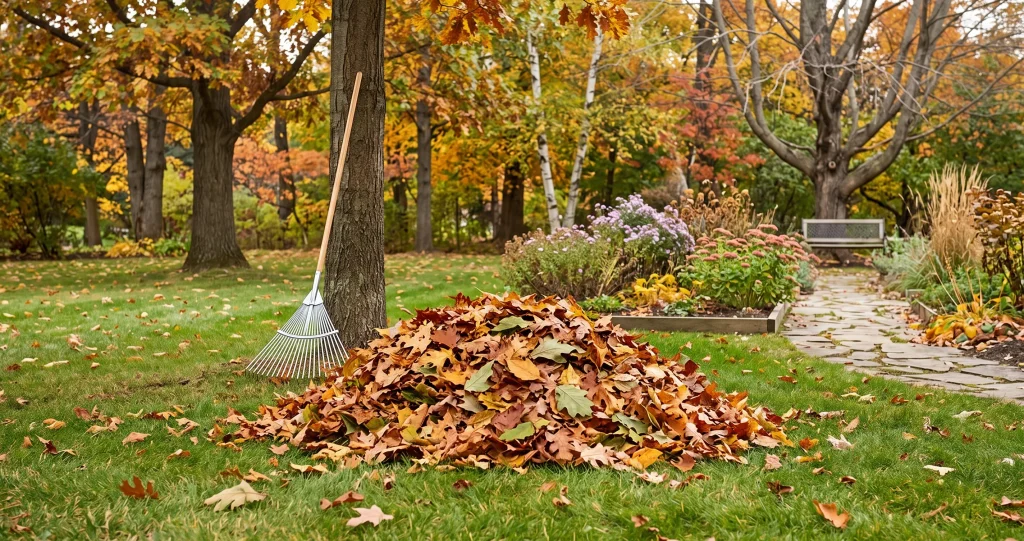 terreau de feuilles mortes montrant les étapes de transformation des feuilles jusqu’au terreau mûr
