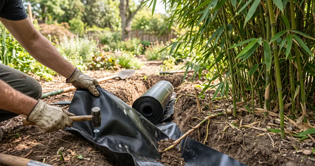 diviser contenir bambous automne avec coupe des rhizomes autour de la touffe 
