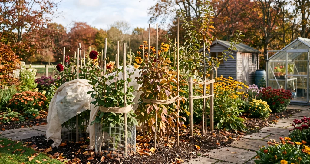 protéger massifs jardin vent avec un brise-vent en automne