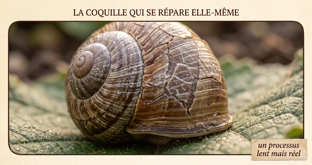 escargot répare coquille étapes de formation de la membrane et dépôt de carbonate de calcium