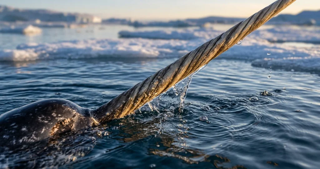 dent du narval fonction montrant la défense torsadée et son réseau sensoriel en contact avec l’eau arctique