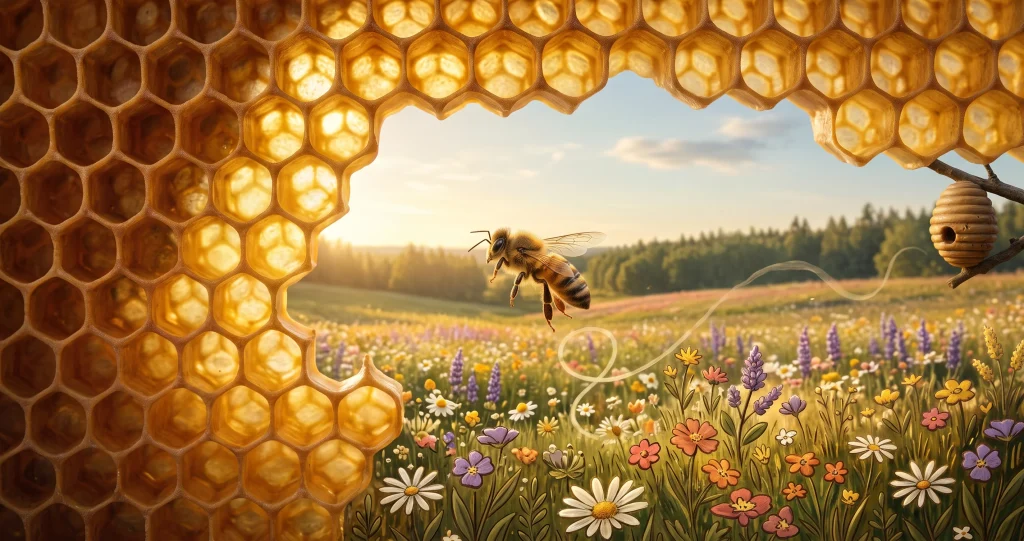 danse des abeilles communication montrant comment la danse frétillante indique la direction d’une source de fleurs