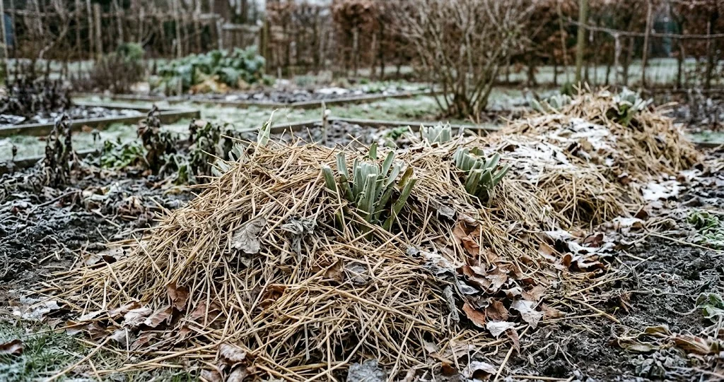 artichaut hiver protéger gel paillage autour d’une souche au potager