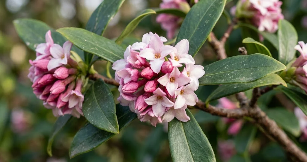 daphné parfum hiver toxique avec Daphne odora, Daphne bholua et Daphne mezereum en fleurs