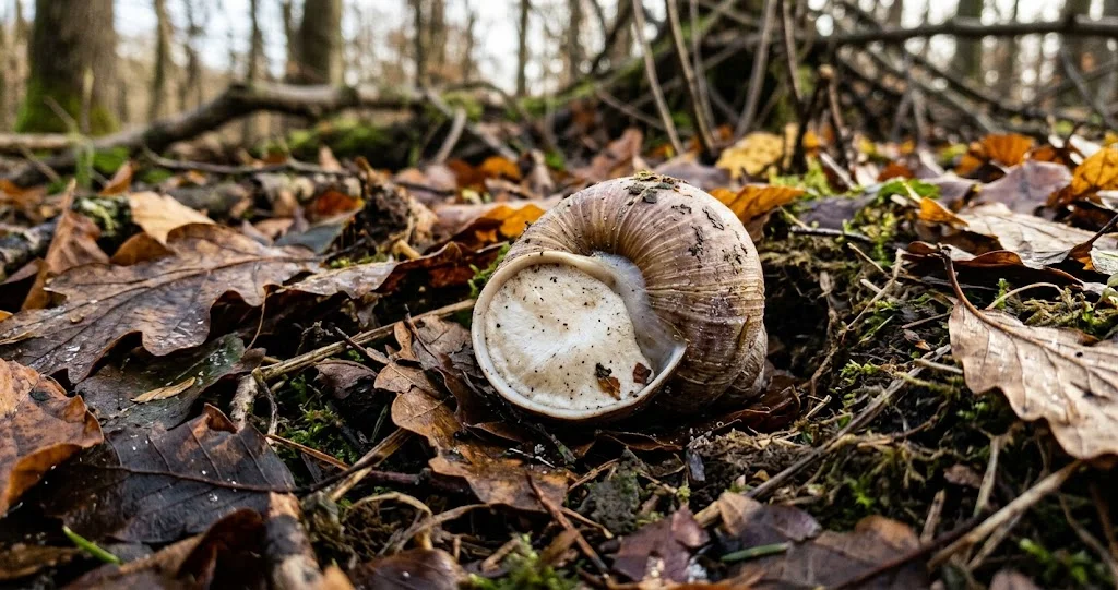 escargot de Bourgogne hibernation opercule calcaire fermant la coquille pendant l'enfouissement dans le sol.