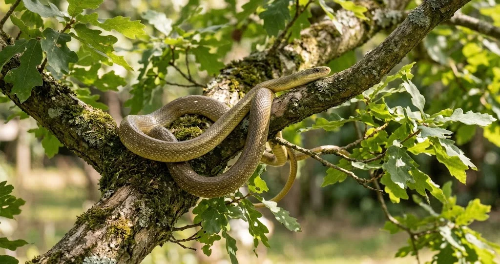 couleuvre d’Esculape grimpe serpent protégé sur un vieux mur près d’une haie