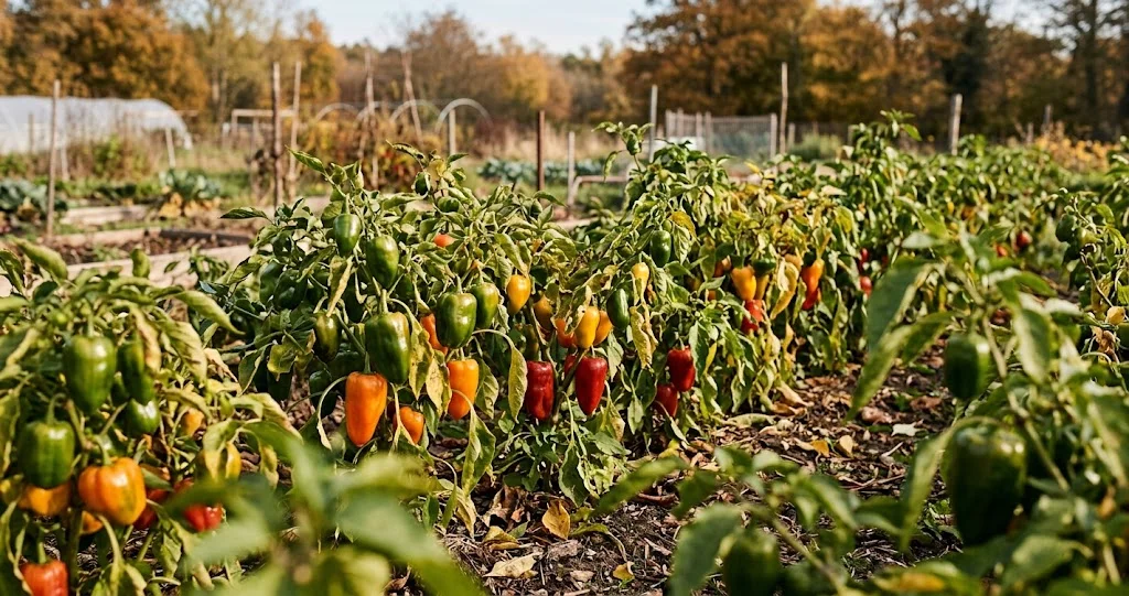 récolter derniers poivrons octobre avant une nuit froide dans un potager