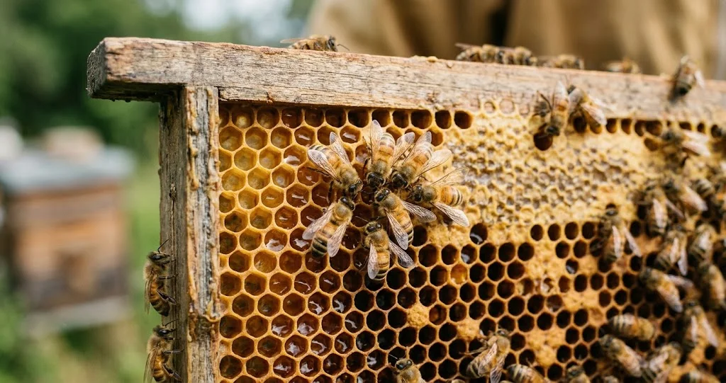 danse des abeilles communication montrant la danse frétillante en forme de huit sur un rayon