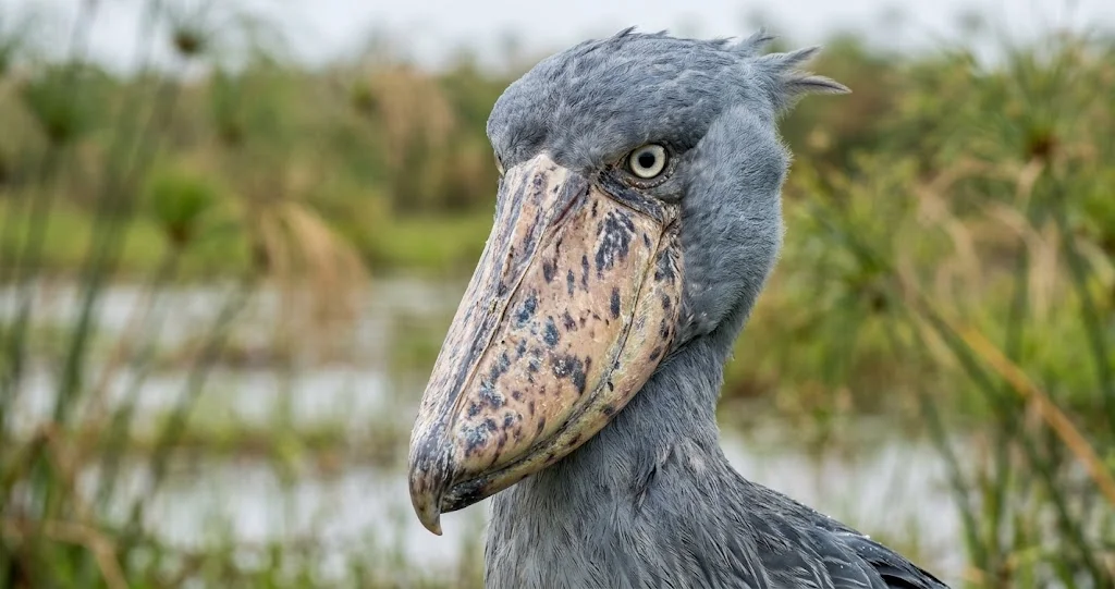bec-en-sabot oiseau marais africain debout parmi les papyrus dans une zone humide naturelle