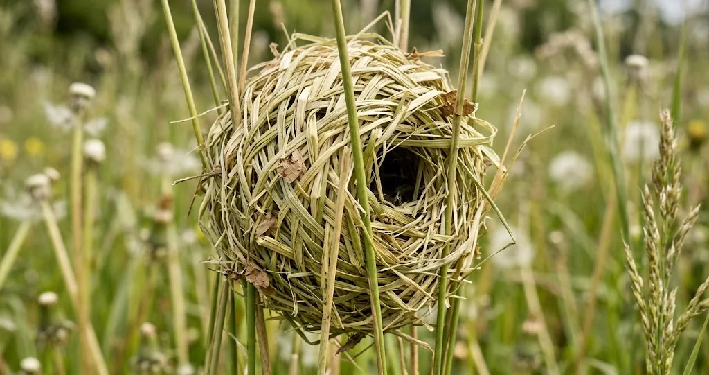 rat des moissons nid herbes hautes avec queue préhensile de Micromys minutus