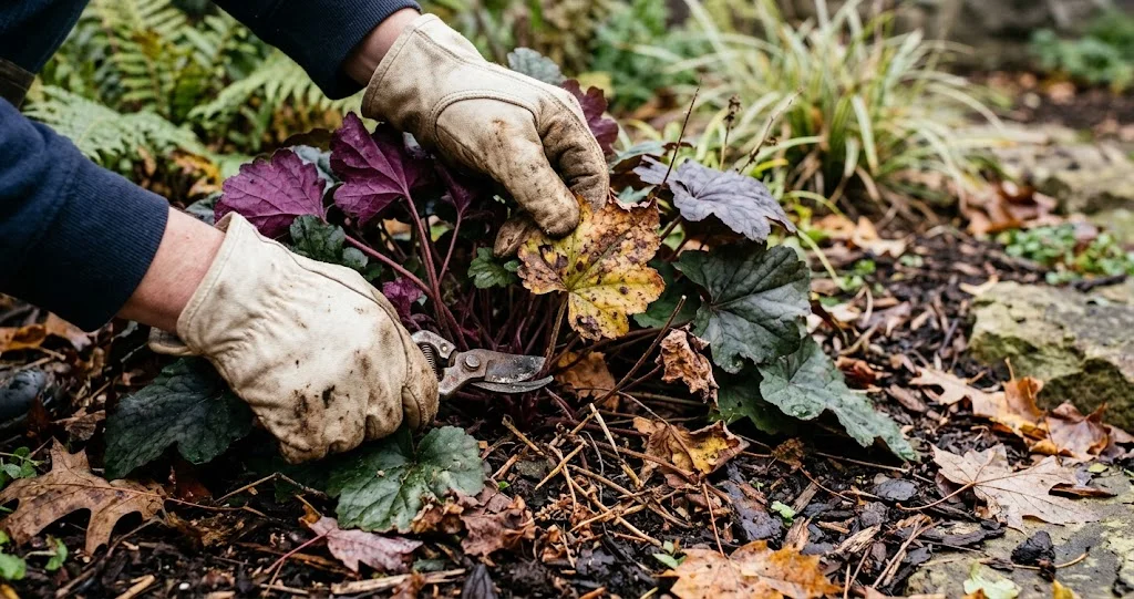 tailler vivaces feuillage persistant automne avec nettoyage léger des feuilles abîmées