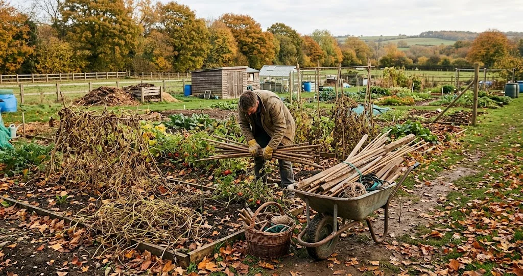 entretenir tuteurs piquets jardin hiver en contrôlant les attaches d’un jeune arbre