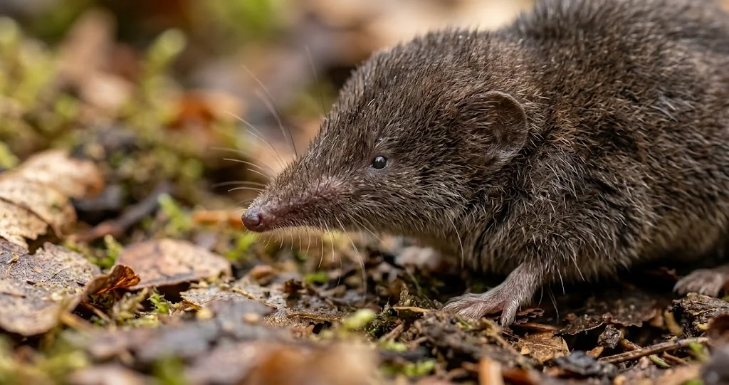 musaraigne carrelet activité continue recherchant des invertébrés dans les feuilles mortes
