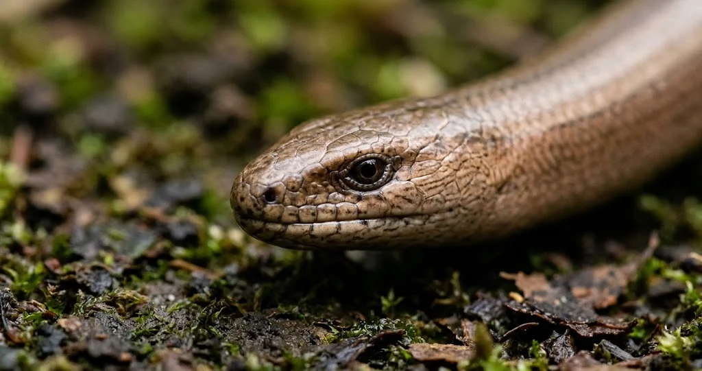 orvet lézard sans pattes reconnaissable à ses paupières mobiles dans un jardin