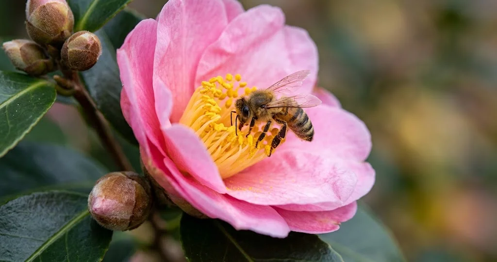 camélia sasanqua planter automne dans un sol humifère drainant avec paillage et protection contre le vent
