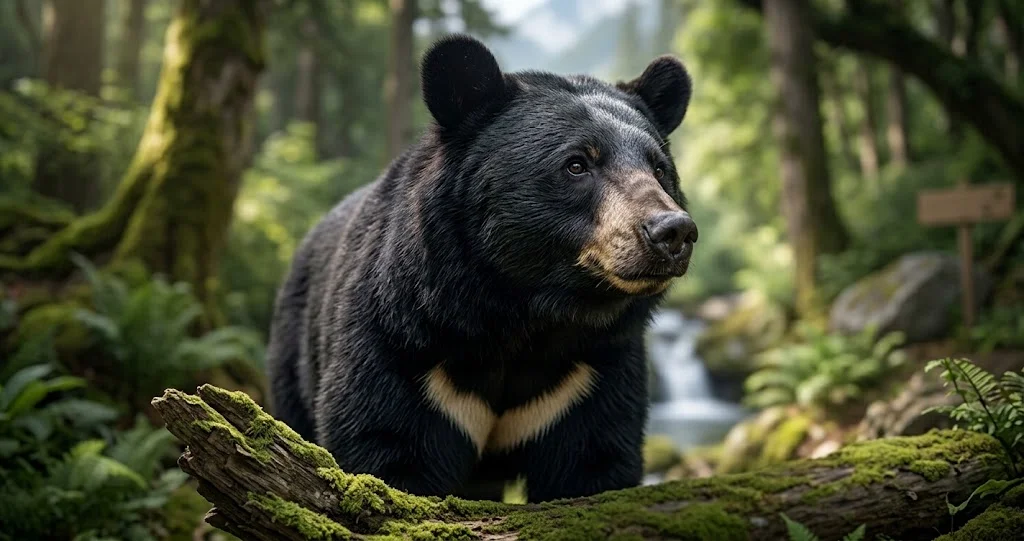 ours à collier Asie arboricole grimpant dans un arbre pour atteindre des fruits