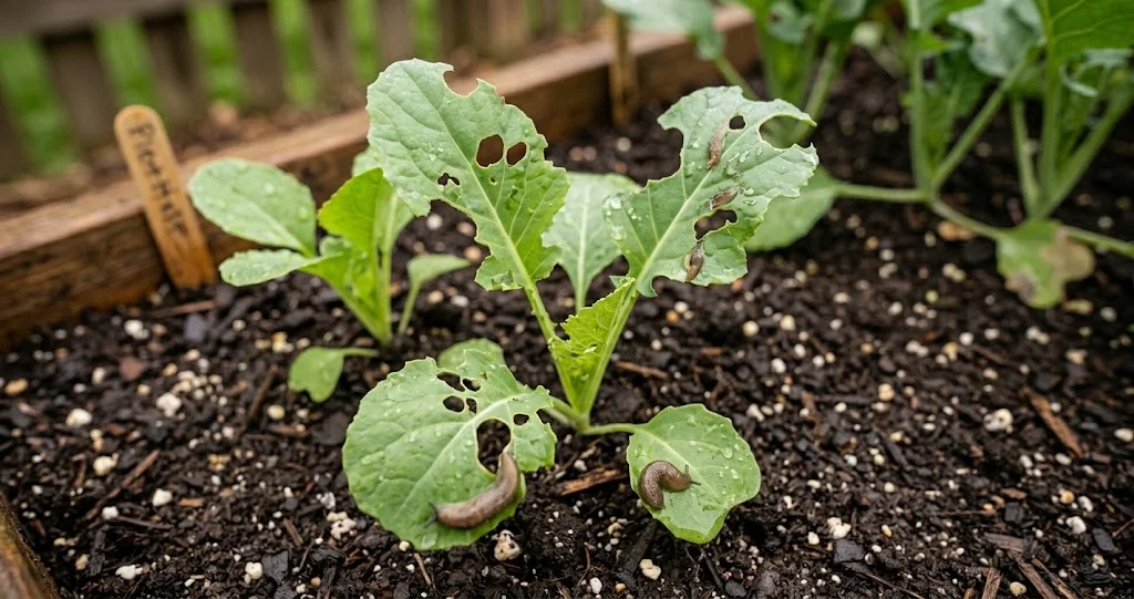 limaces semis octobre pluie avec jeunes plantules surveillées après une averse