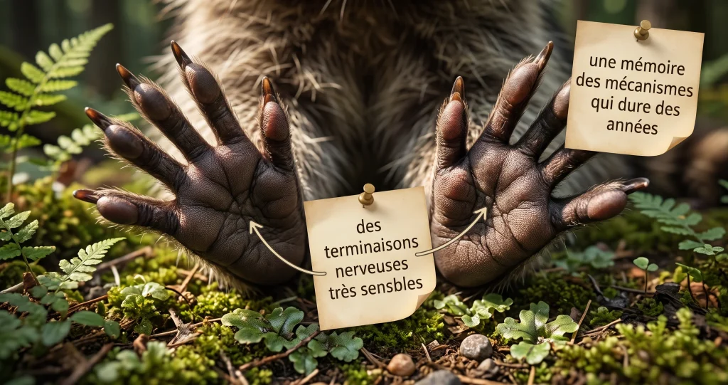 raton laveur dextérité intelligence utilisant ses pattes antérieures pour manipuler un mécanisme