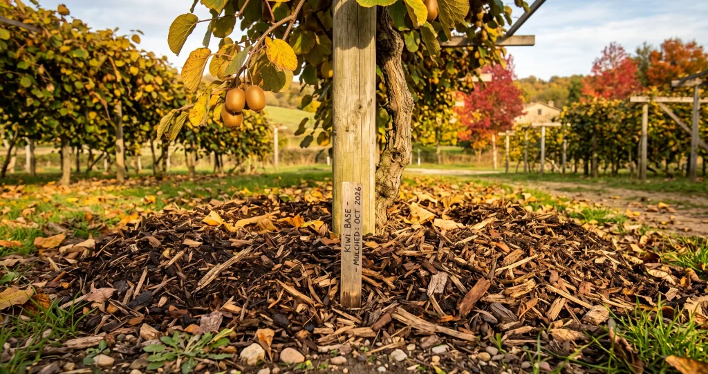  protéger kiwi fruitier hiver en pleine terre avec paillage et protection du jeune plant