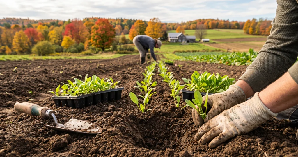 planter oseille automne jeune touffe dans un sol préparé au potager