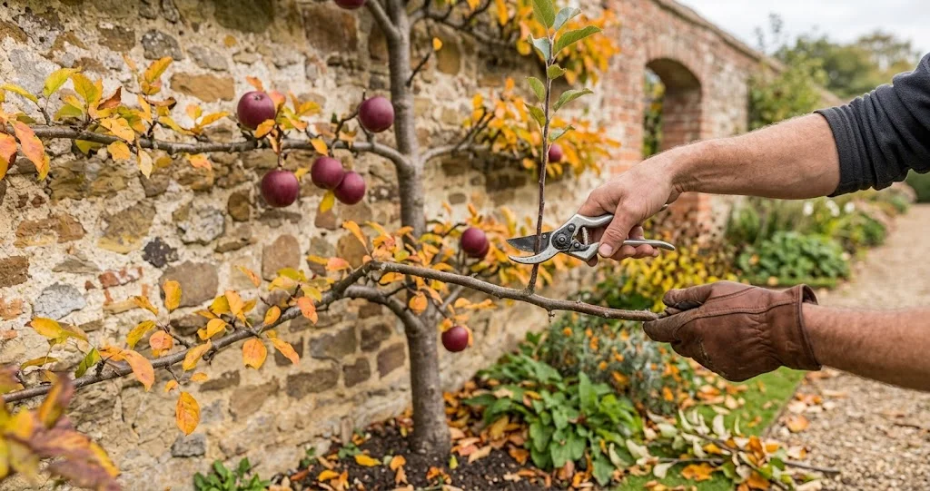 tailler pommier espalier automne avec bras horizontaux et coursonnes fructifères