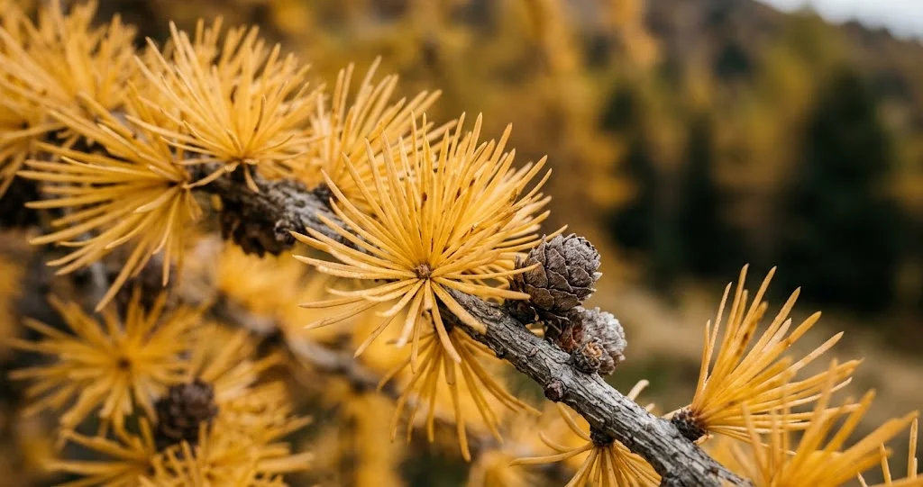  mélèze conifère aiguilles automne avec cônes fournissant des graines aux oiseaux
