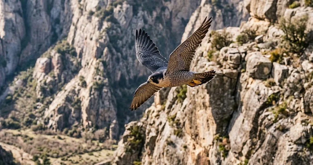  faucon pèlerin piqué ville avec adulte, chasse aérienne et nidification sur falaise et bâtiment urbain