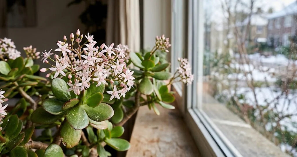 arbre de jade hiver arrosage fleurir avec Crassula ovata en lumière vive et substrat drainant