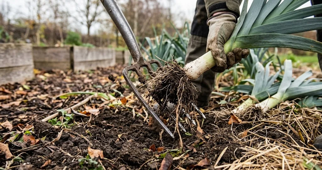 poireaux hiver jardin buttage et paillage protégeant le sol avant les fortes gelées