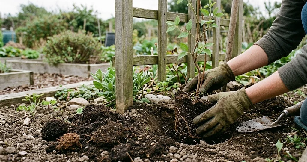 planter clématite automne pied ombre dans un sol frais drainé avec support et paillage