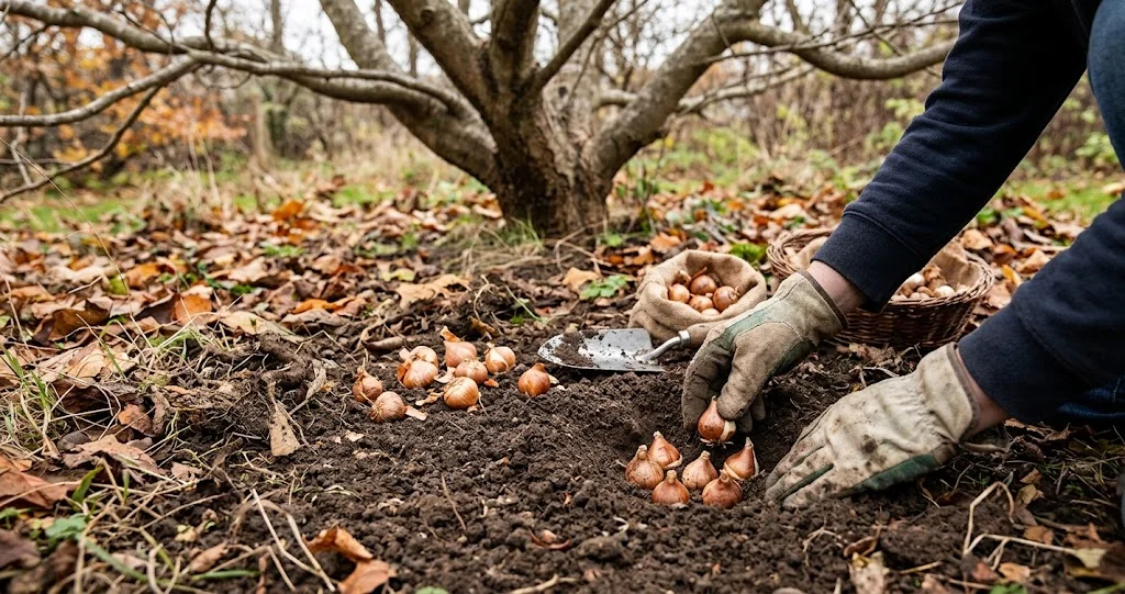 bulbes sous-bois anémone blanda scille plantés sous des arbres caducs