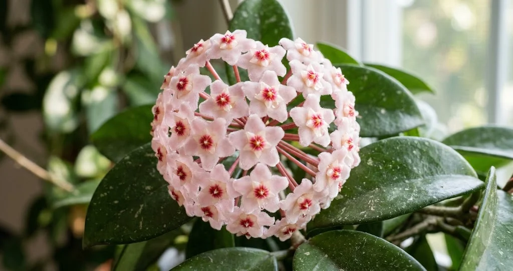 hoya entretien floraison pédoncules avec Hoya carnosa tuteuré en lumière indirecte