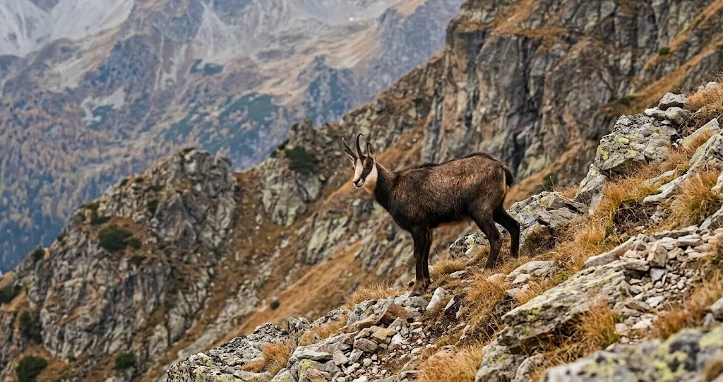 chamois cornes anneaux croissance montrant les cornes noires permanentes et les anneaux annuels sur un chamois dans les Alpes