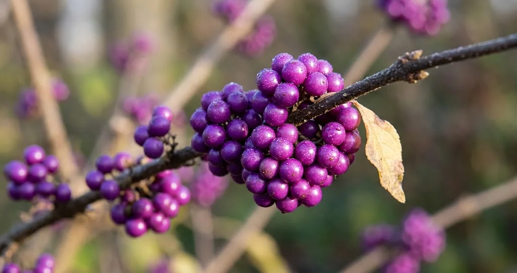 callicarpa baies violettes arbuste en automne avec grappes de fruits décoratifs